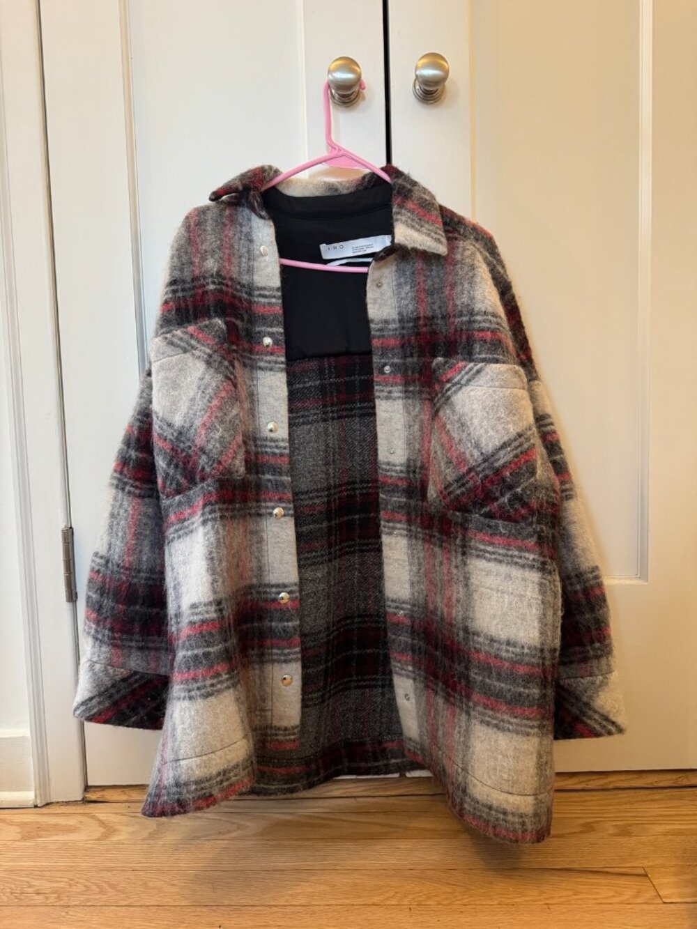 IRO Minsky Oversized Plaid Wool Shirt Jacket Size 34